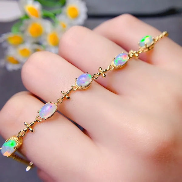 925 Sterling Silver Natural Opal Bracelet for Women