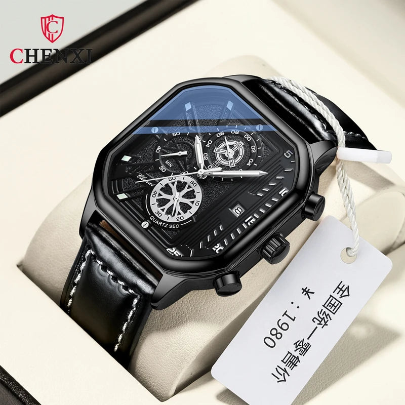 Stainless Steel Leather Multifunction Waterproof Sports Watch for Men