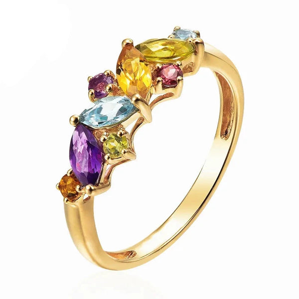 9K Yellow Gold Sky Blue Topaz, Peridot, Citrine, Amethyst & Garnet Engagement Ring for Women