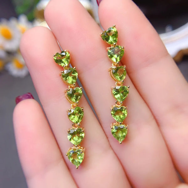 Sterling Silver 5mm Natural Olivine Heart Earrings for Women