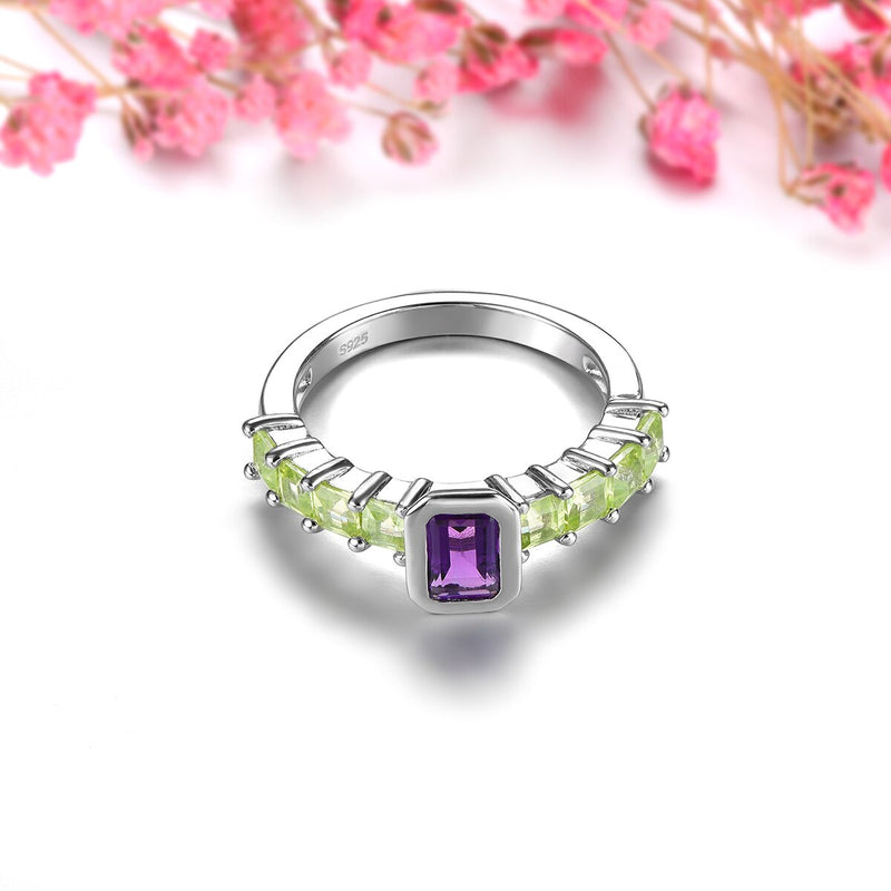 Sterling Silver Peridot Amethyst Ring for Women