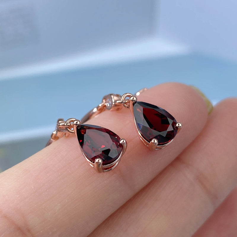 925 Sterling Silver Garnet Zircon Drop Earrings for Women