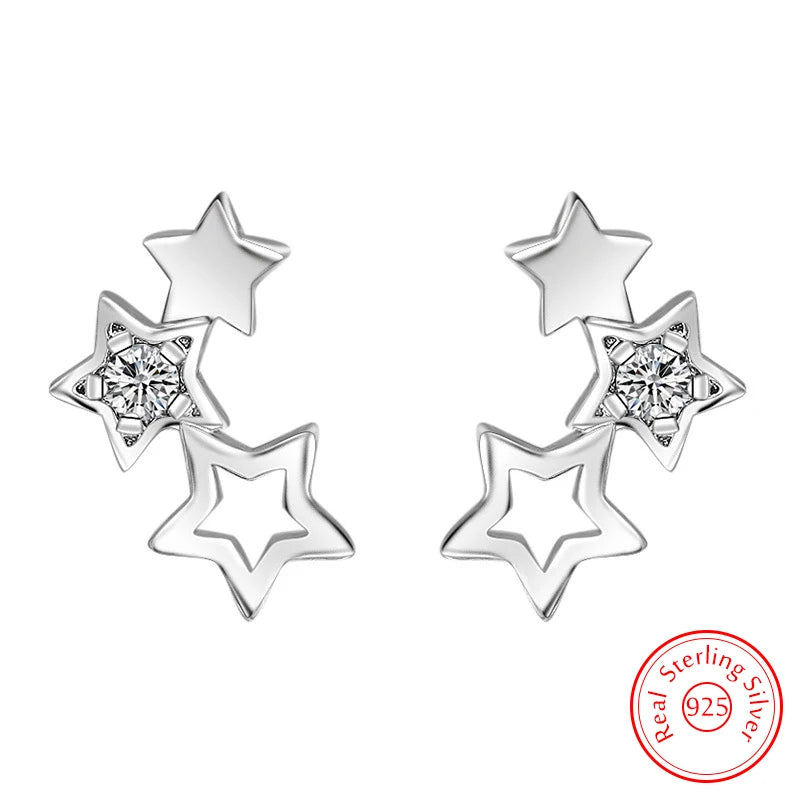 Sterling Silver Crystal Zircon Star Stud Earrings for Women