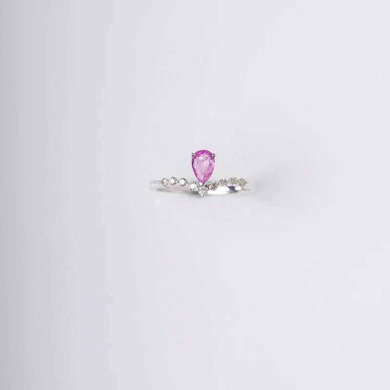 18K White Gold Pink Sapphire Crown Design Engagement Ring for Women