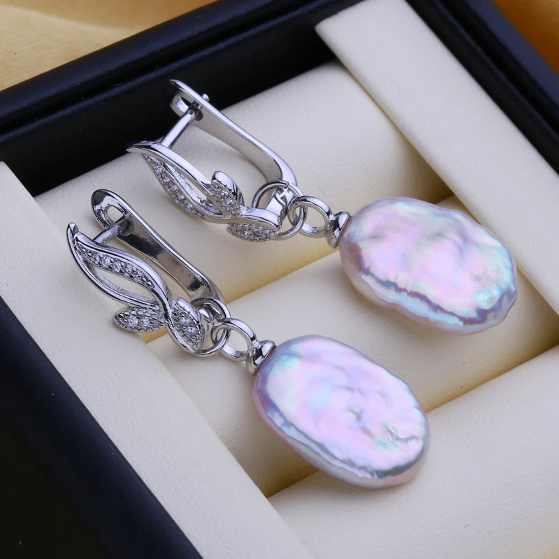 Silver Gold Color Baroque Freshwater Pearl Earrings for Women