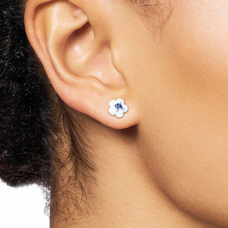 925 Sterling Silver Blue Flower Stud Earrings for Women