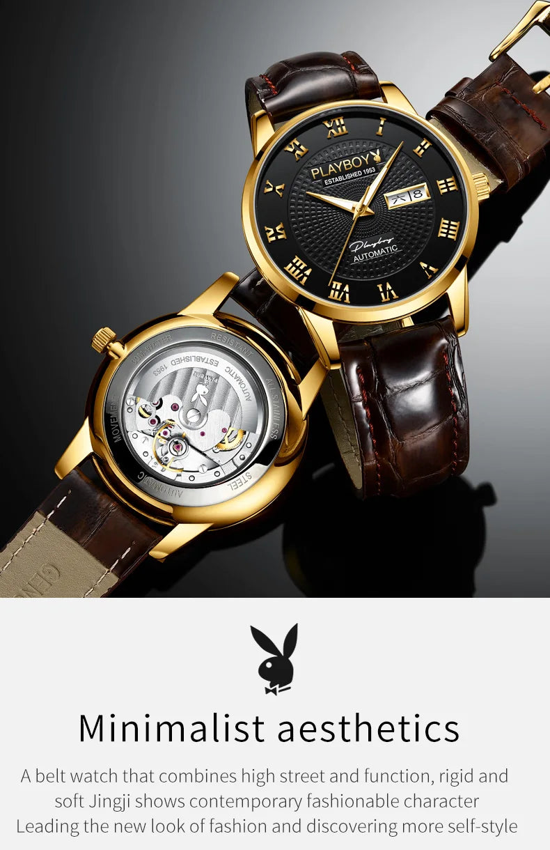 Leather Strap Automatic Mechanical Watch for Men