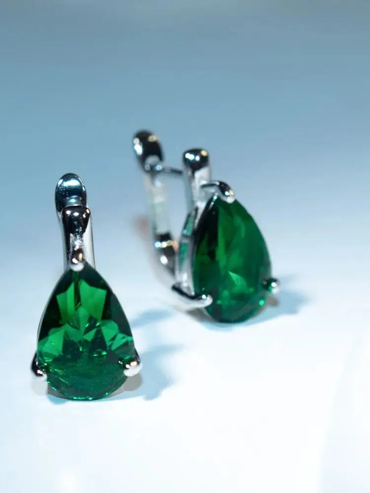 Sterling Silver Emerald Drop Earrings