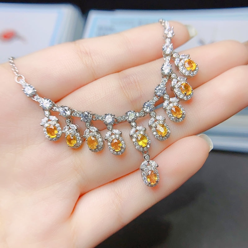 Sterling Silver Natural Citrine Necklace for Women