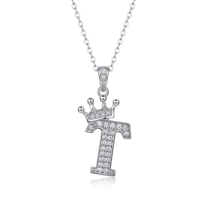 925 Sterling Silver Moissanite Diamonds Letters Crown Pendant Necklace