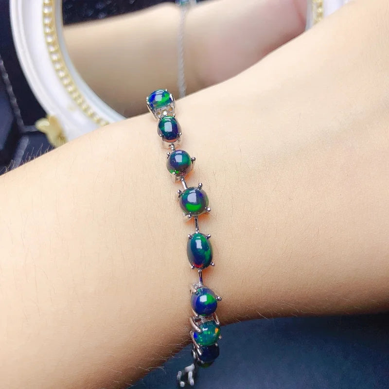 925 Sterling Silver Black Opal Bracelet for Women