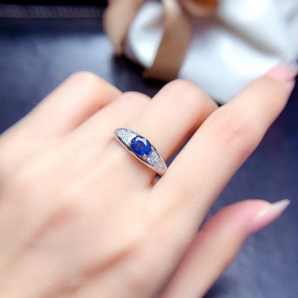 925 Sterling Silver Natural Sapphire Ring for Women