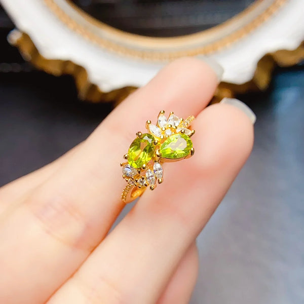S925 Sterling Silver 4*6mm Natural Olivine Ring for Women