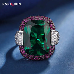 Sterling Silver Ruby Emerald Lab Diamond Cocktail Rings For Women