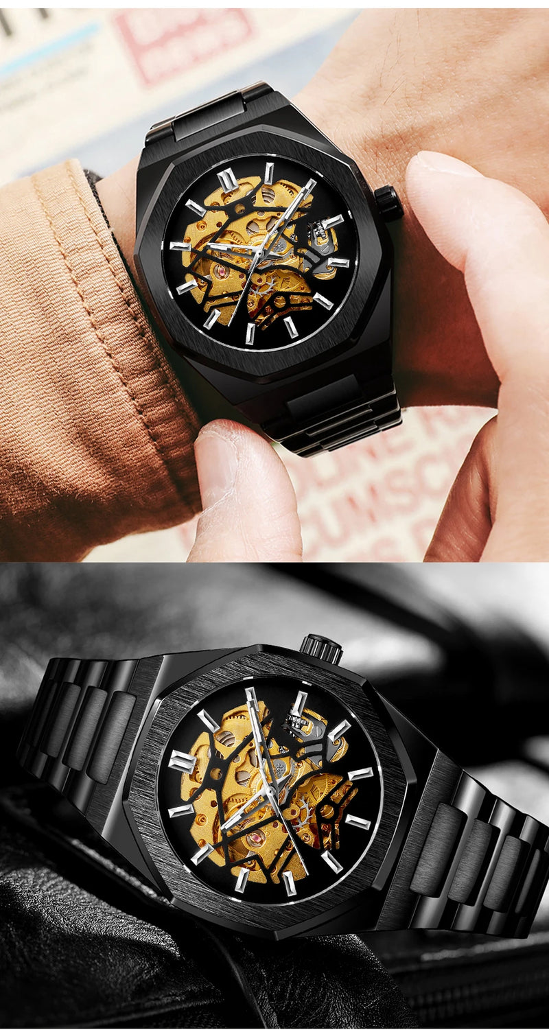 Stainless Steel Skeleton Automatic Watch for Men