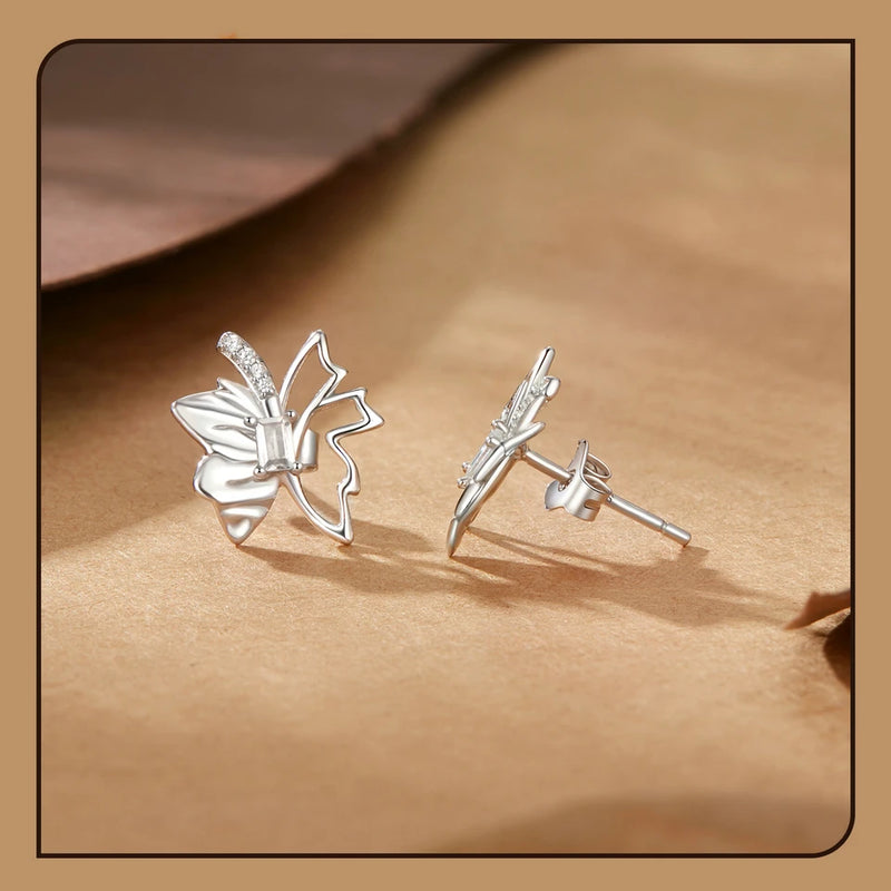 Sterling Silver Autumn Leaf Butterfly Stud Earrings for Women