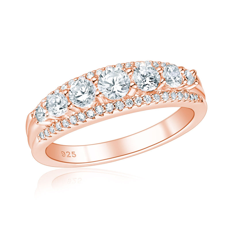 Solid 925 Sterling Silver Yellow Rose Gold Round Cut AA CZ Eternity Band for Women