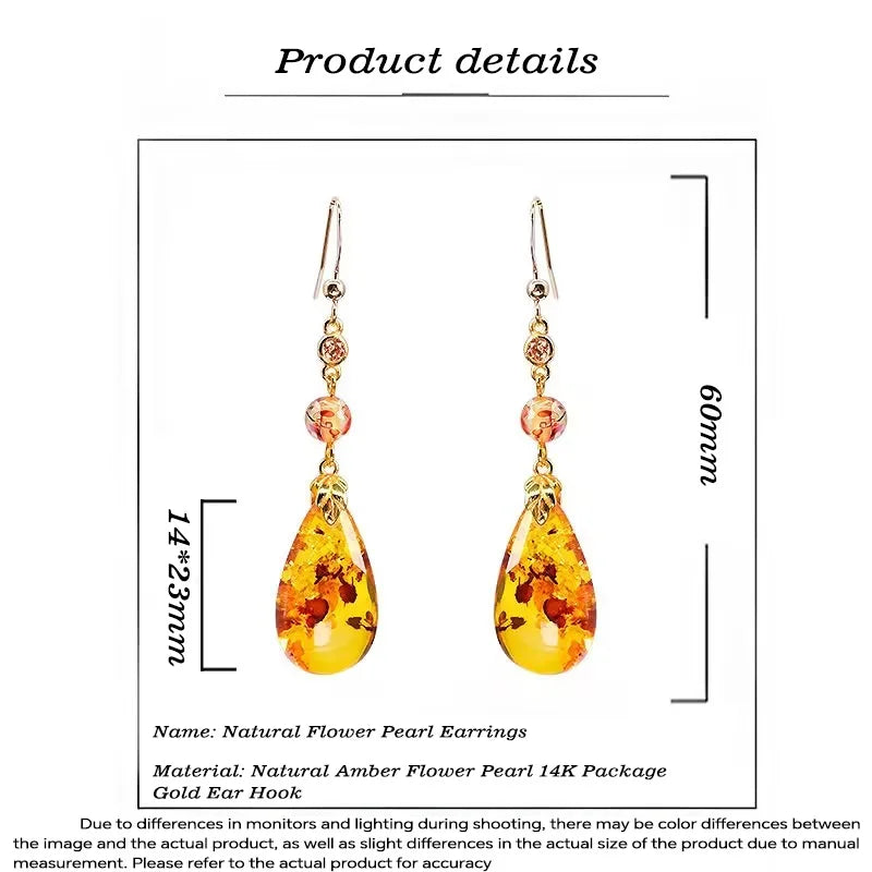 Sterling Silver Amber Dangle Earrings for Woman