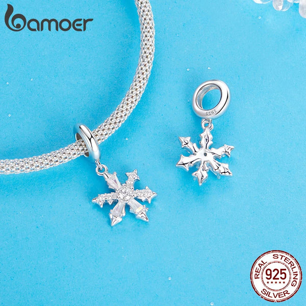 925 Sterling Silver Snowflake Pendant Bead for Bracelet & Necklaces, Ice Flower Design, for Unisex