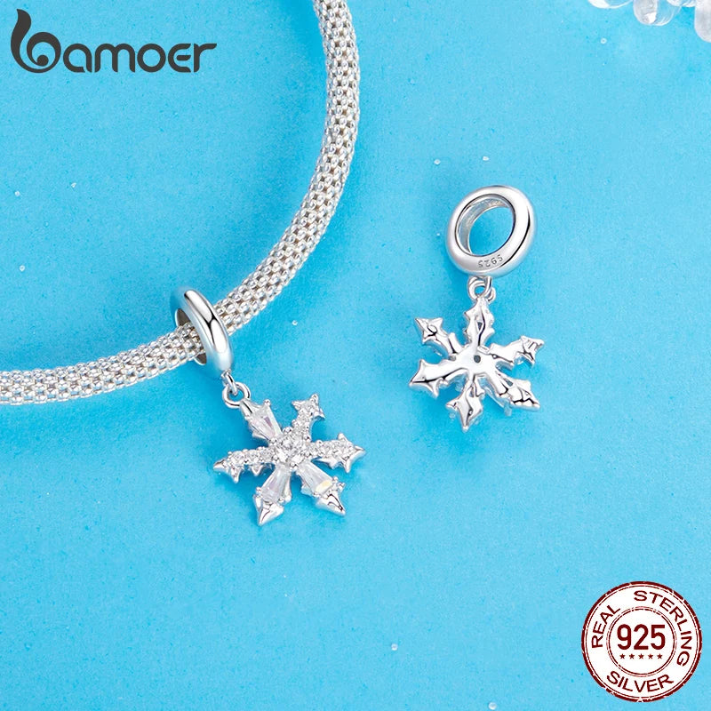 925 Sterling Silver Snowflake Pendant Bead for Bracelet & Necklaces, Ice Flower Design, for Unisex