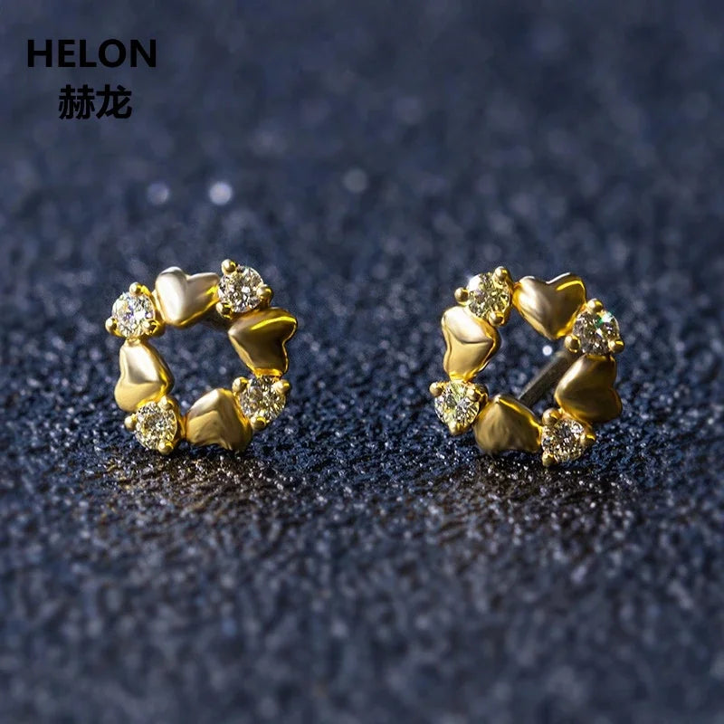 14k Yellow Gold 0.15 CTW Diamond Heart to Heart Stud Earrings for Women