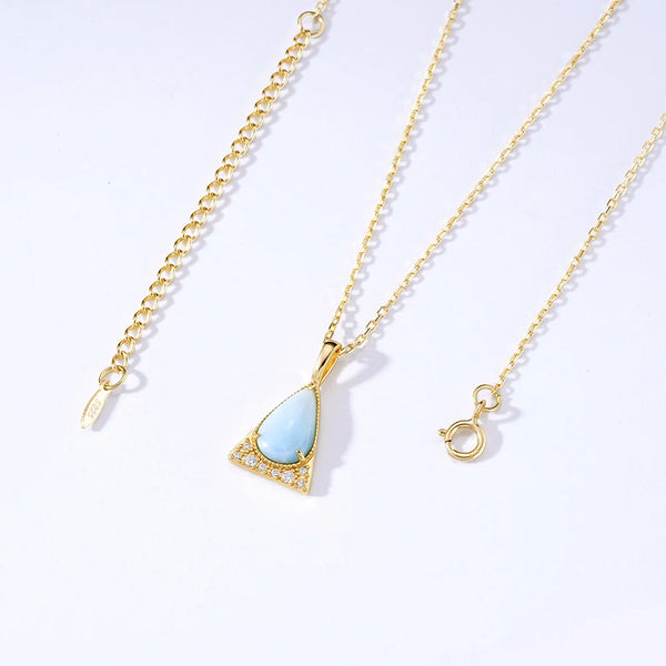 925 Sterling Silver Gold Plated Larimar Pendant Necklace for Women