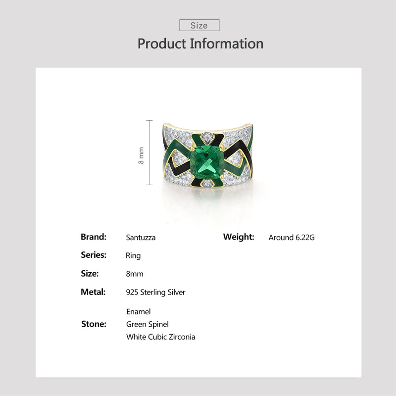 Sterling Silver Green Spinel Enamel Ring Set for Women