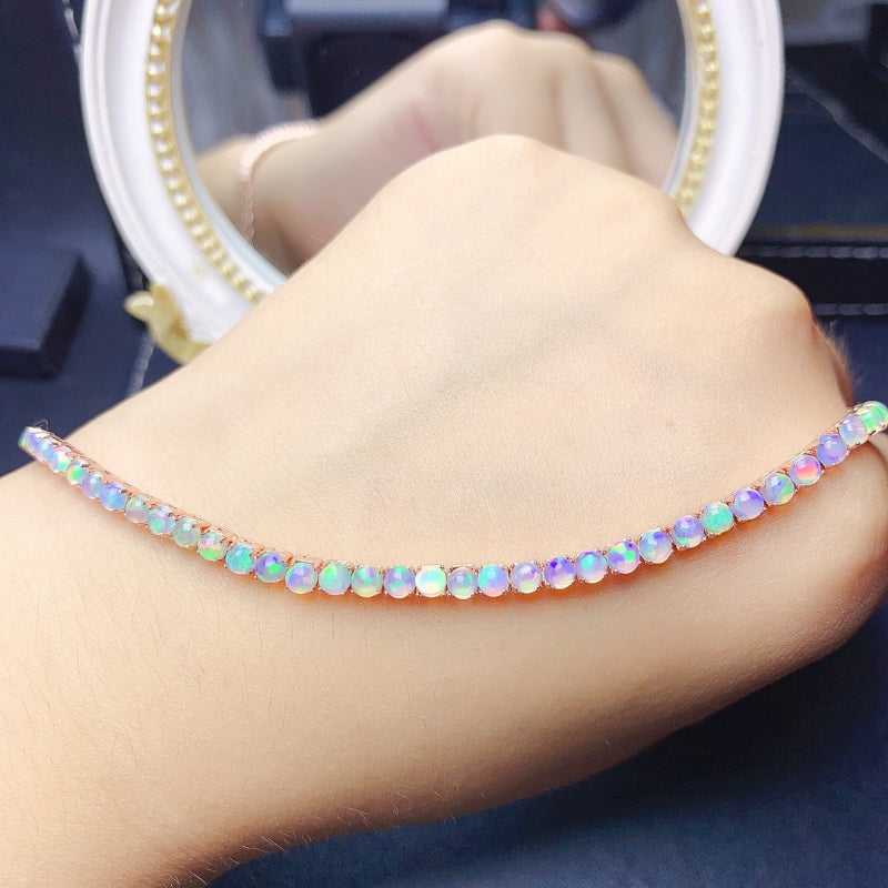 925 Silver Natural Opal Tennis Bracelet, 3mm x 3mm for Women.