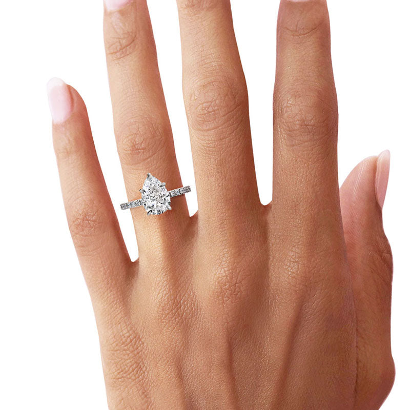 Sterling Silver Pear-Shaped Moissanite Engagement Ring - 2 Carat.