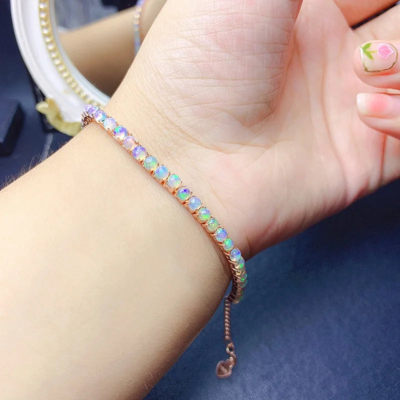 925 Silver Natural Opal Tennis Bracelet, 3mm x 3mm for Women.