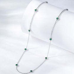 925 Sterling Silver Round Cut Lab Emerald and Sapphire Necklace for Women