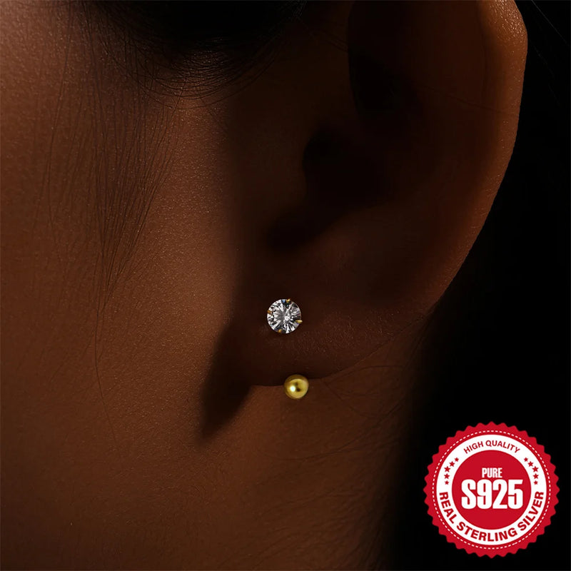 925 Sterling Silver Zircon Ball Stud Earrings For Women