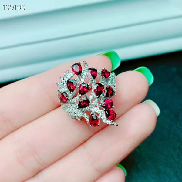 Sterling Silver Garnet Baroque Ring for Women