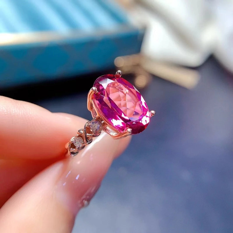 925 Sterling Silver Pink Topaz Ring for Women