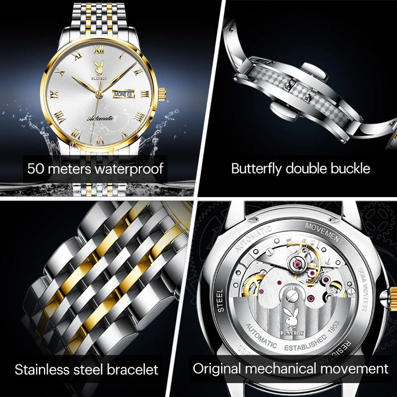 Stainless Steel Waterproof Automatic Mechanical Watch for Men