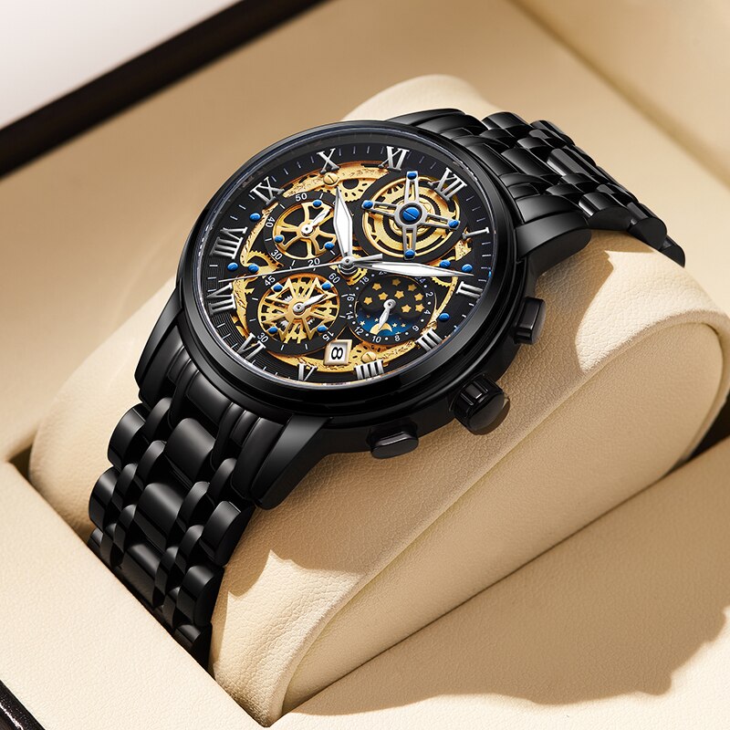 Stainless Steel Quartz Chronograph Sports Watch for Men