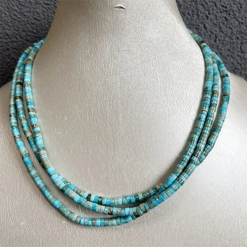 Silver Heishi Sky Blue Imperial Turquoise Necklace 4mm 1/3/6 Strands Adjustable Multilayer Bead Chain for Women