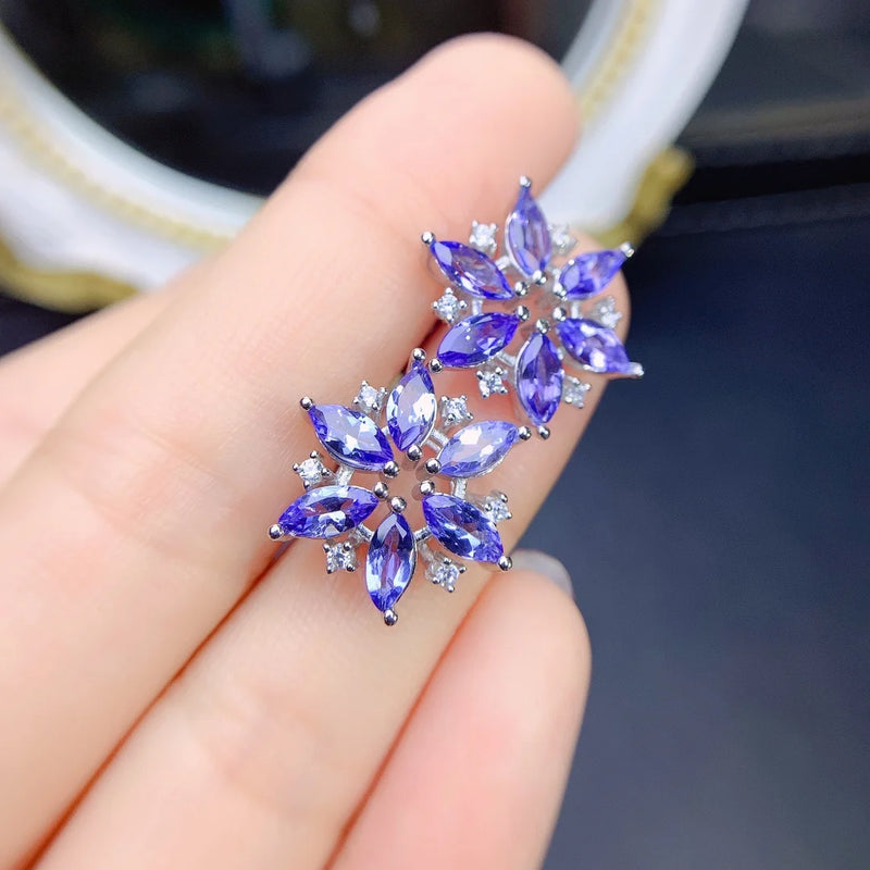 925 Sterling Silver Tanzanite Flower Design Earrings for Girl