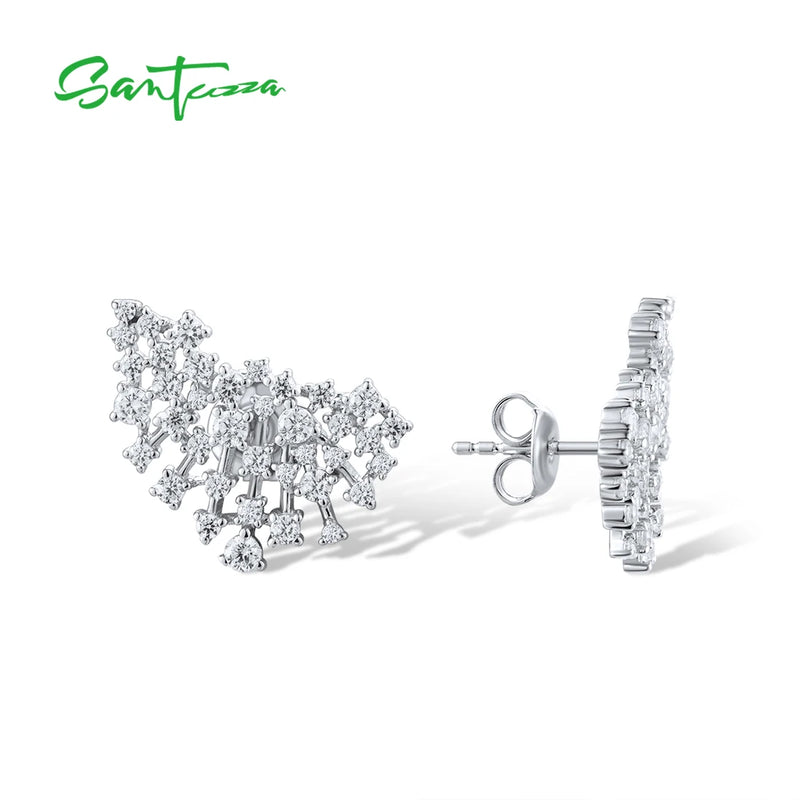 925 Sterling Silver Stud Earrings with White Cubic Zirconia