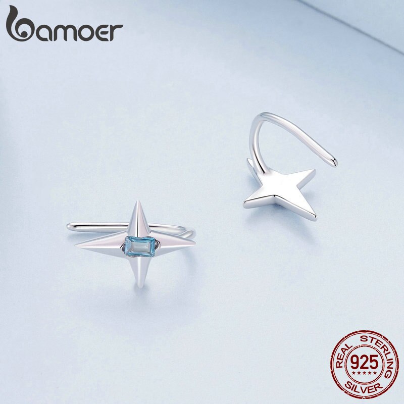 Sterling Silver Blue Zircon Star Earrings for Women