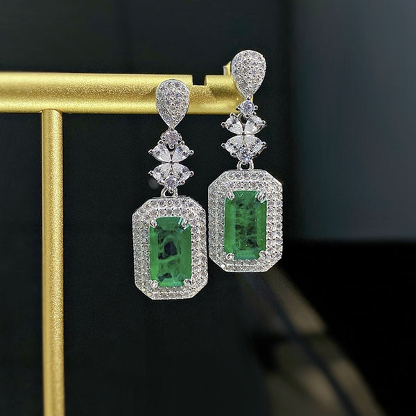 Wong Rain New In 925 Sterling Silver 6*10MM Emerald Lab Sapphire Gemstone Classic Drop Earrings For Women Wedding Fine Jewelry