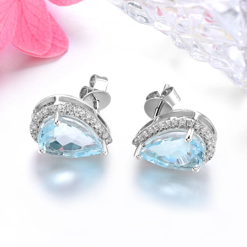 14K White Gold Aquamarine and Diamond Earrings for women