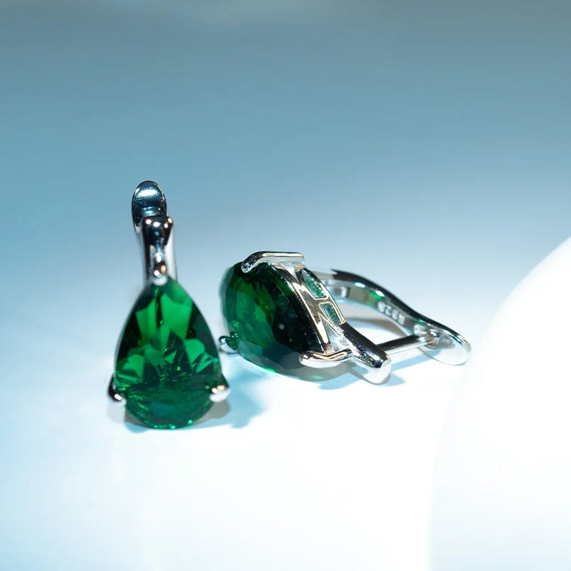 Sterling Silver Emerald Drop Earrings