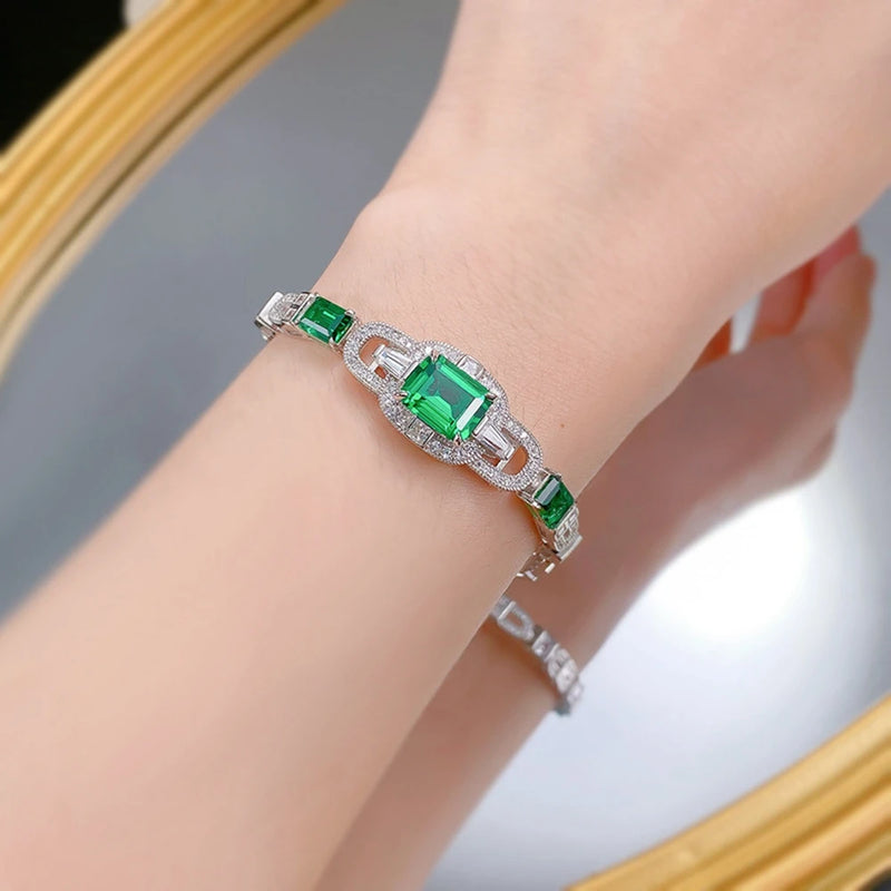 Sterling Silver Emerald Diamond Bangle for Women