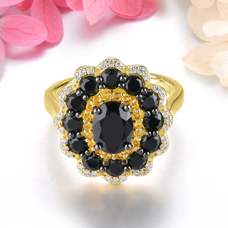 Silver 3.5 ctw Black Spinel and Citrine Rings for Women