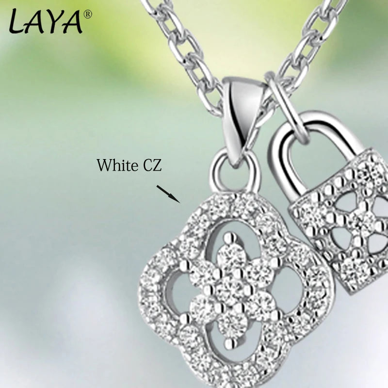 Sterling Silver Key Design Pendant Necklace with CZ Zircon for Women