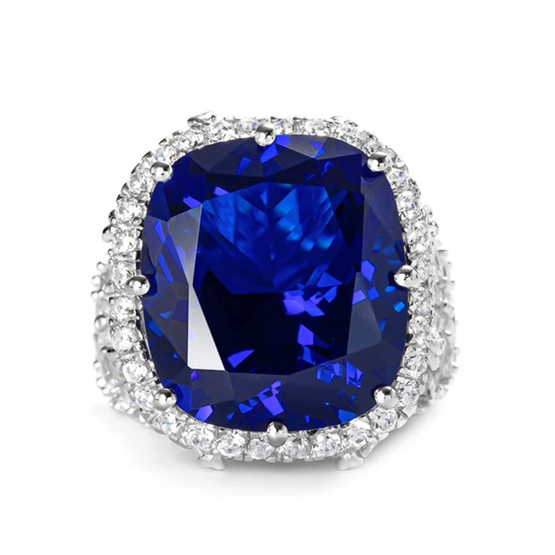 Sterling Silver Sapphire Diamond Cocktail Ring for Women