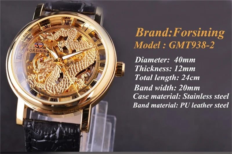 Stainless Steel Dragon Skeleton Mechanical Watch for Men