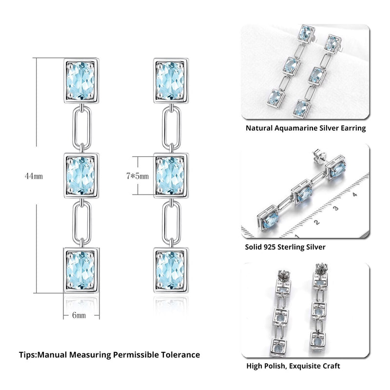 Sterling Silver 4.70 Carat Oval Aquamarine Drop Earrings for Women