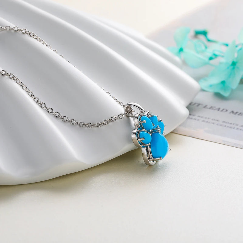 925 Sterling Silver Paw Pendant with 2.2ct Turquoise Gem for Women